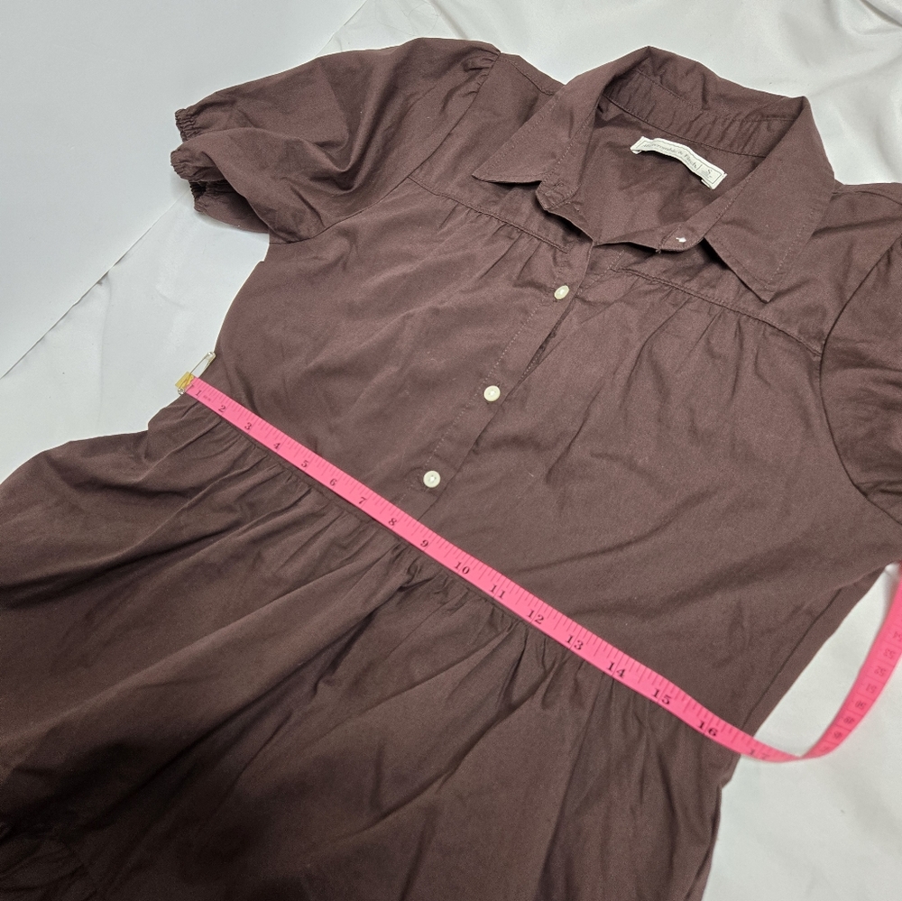 ABERCROMBIE & FITCH brown tiered‎ puff sleeve poplin trapeze mini dress S - Picture 9 of 12